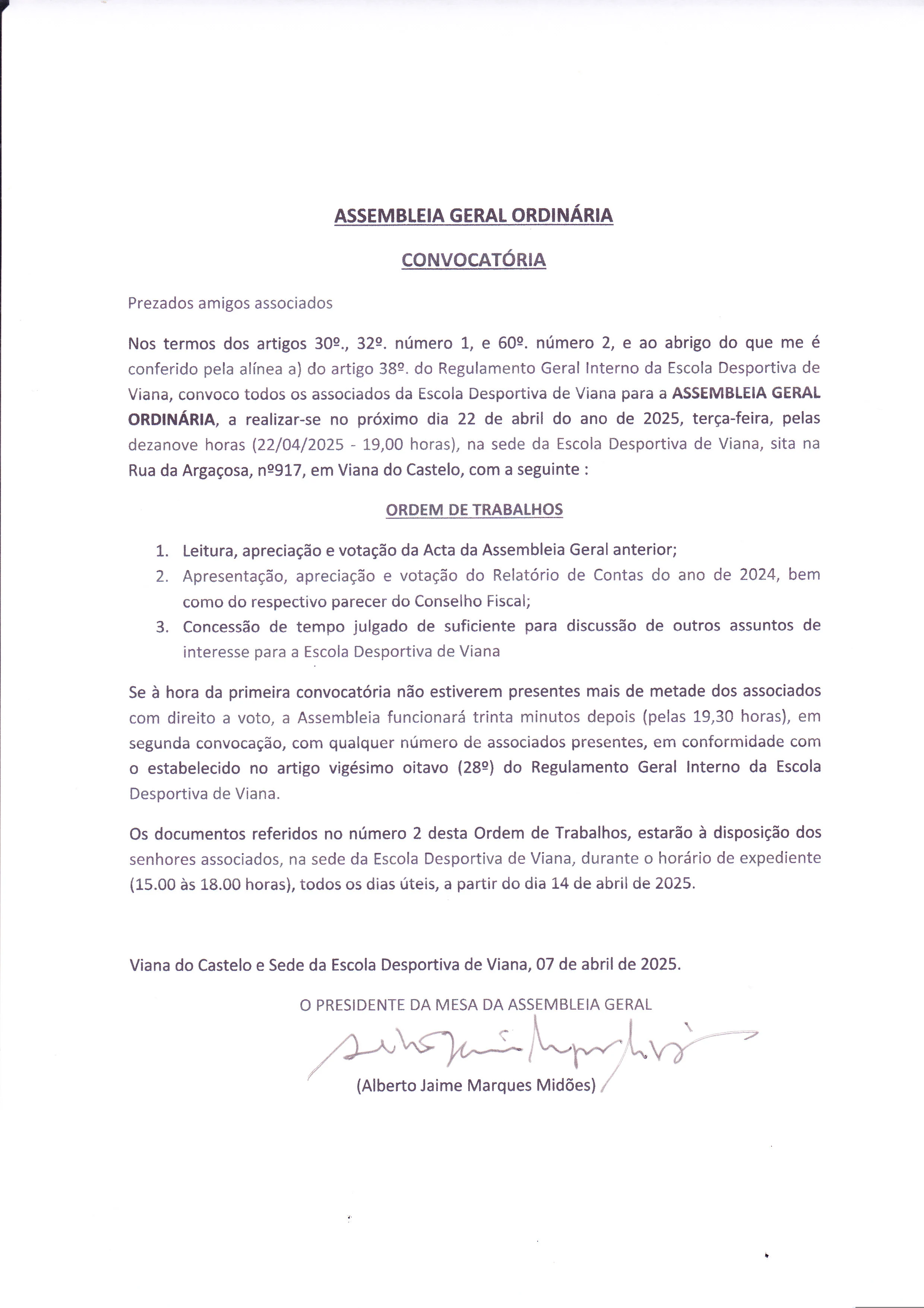 Assembleia Geral Ordinária - 22-04-2025